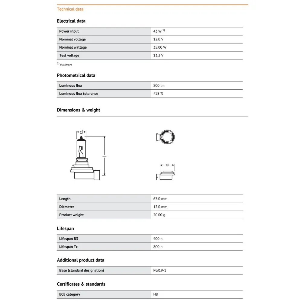 Оригинальная Стандартная автомобильная противотуманная фара OSRAM H8 12 в 35 Вт 64212 3200K