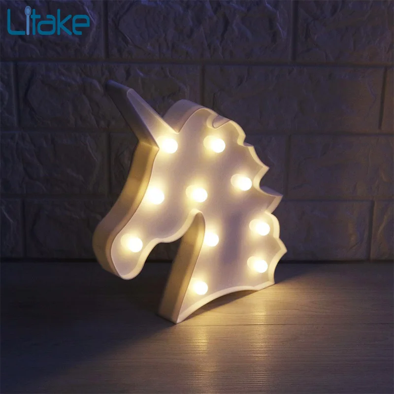 Litake 3D LED Unicorn Marquee Light Warm White LED Marquee