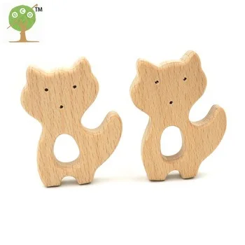 20pcs organic baby teether Cute fox SMOOTH shaped beech fox charm baby boys gift nursing toy baby wooden teether EA225