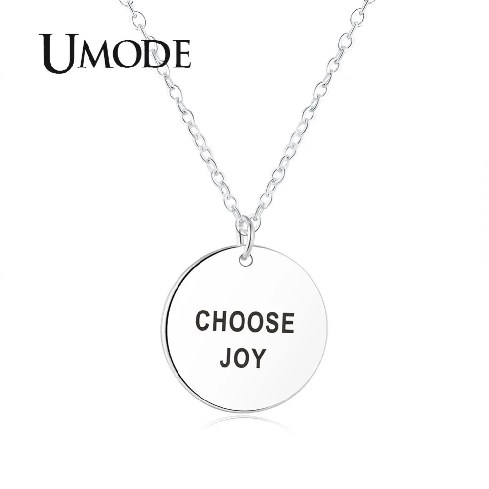 

UMODE White Gold Color Letters Round Pendant Necklace for Women Choose Joy Simple Letter Necklace Pendants Jewelry Gifts AUN0305