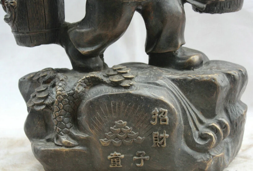 

Fast shipping USPS to USA S2489 18" Chinese Bronze Folk Feng Shui Wealth Money barrel Tong Zi Boy Lad Statue
