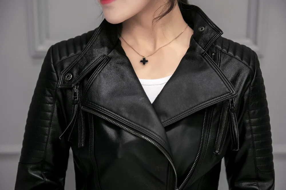 FTLZZ New Spring Autumn Women Faux Soft Leather Jackets Pu Black Blazer Zippers Coat Motorcycle Outerwear Biker Jacket