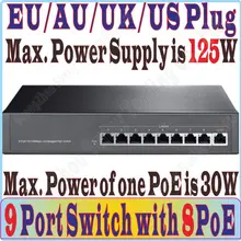 9 Порт 8 poe 100 Мбит/с переключатель IEEE802.3af PoE костюм для всех видов poe камера или AP, максимальная poe-выход Мощность 125 W, FreeShi/пинг