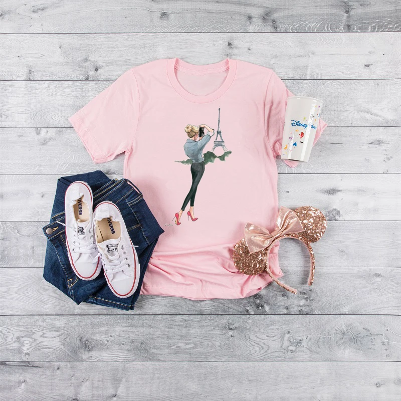 

2019 New Fashion Paris Eiffel Tower Women's T Shirt Cartoon print Harajuku O-Neck Vogue girl T-Shirt Print Casual Female Tshirt