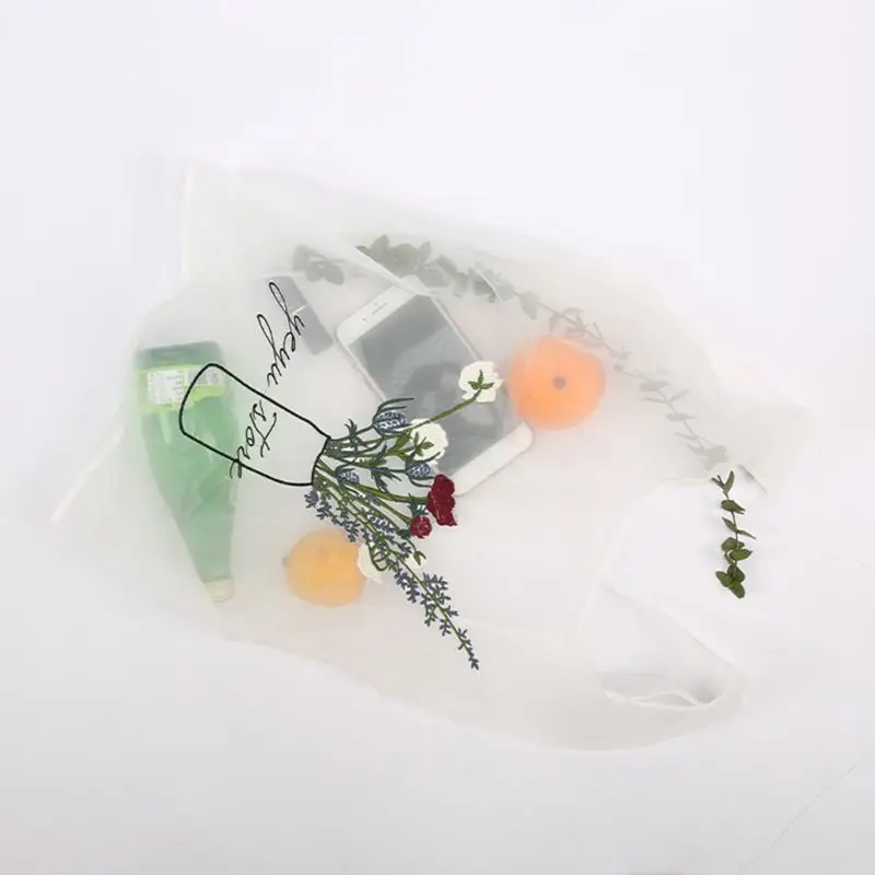 Embroidery Handy Shopping Bags Reusable Tote Pouch Recycle Storage Handbags