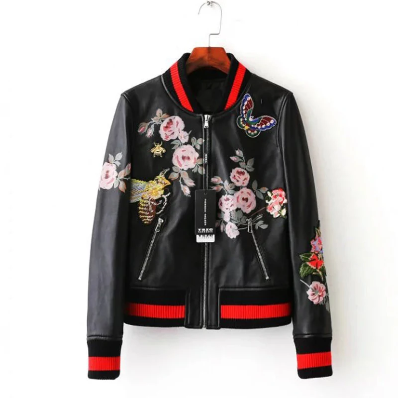 MLinina Print Pu Bomber Jacket Women Slim Short Basic Coat Floral Animal Female Black Zipper Outerwear Short Casual Ma1 Jackets