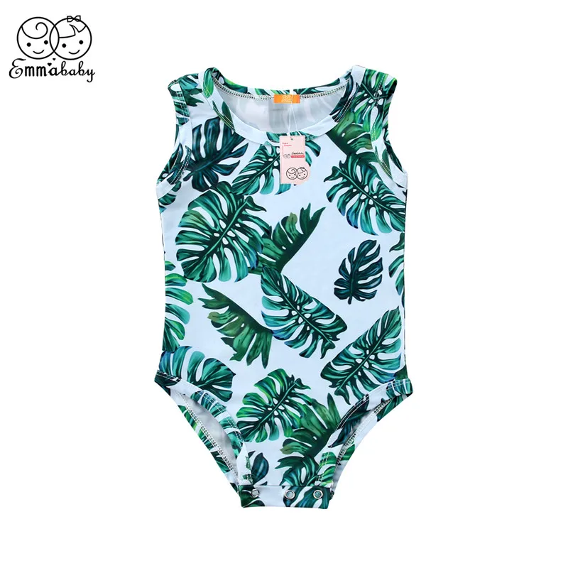 

Emmababy 1-6Y Children Baby Girl green leafs print bodysuit Bikini Set one & two piece clothes Swimwear Swimsuit Beachwear