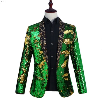 

Nightclub bar 2019 New male fashion slim Bigbang DJ Hair Stylist Sequins suit singer costumes