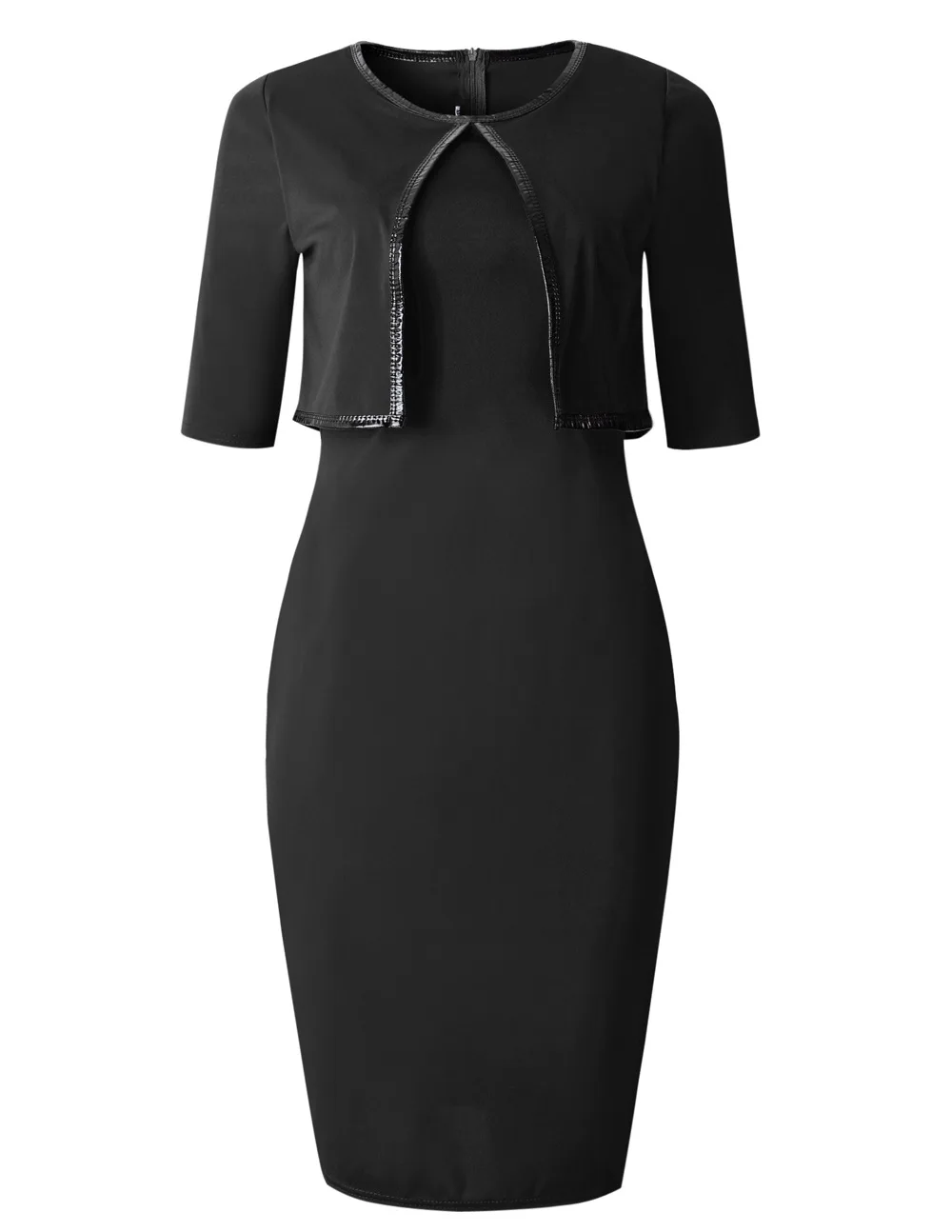 Цельный жакет из искусственной кожи на молнии Женская одежда для работы элегантное офисное платье очаровательное облегающее платье-карандаш миди весенние деловые повседневные платья - Цвет: Черный