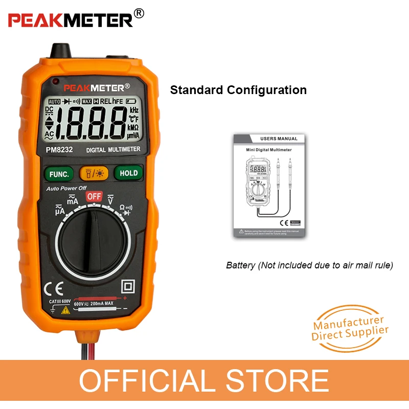 PEAKMETER новая горячая Бесконтактный Мини цифровой мультиметр DC AC Напряжение Ток Тестер PM8232 Амперметр мульти тестер