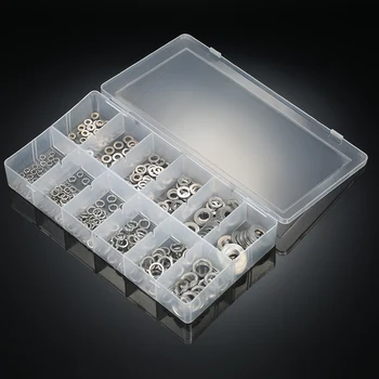 

350pcs Metric Lock Flat Washers Gasket Set Stainless Steel Sealing Ring Seal Assortment Kit + Box for Hardware Accessories