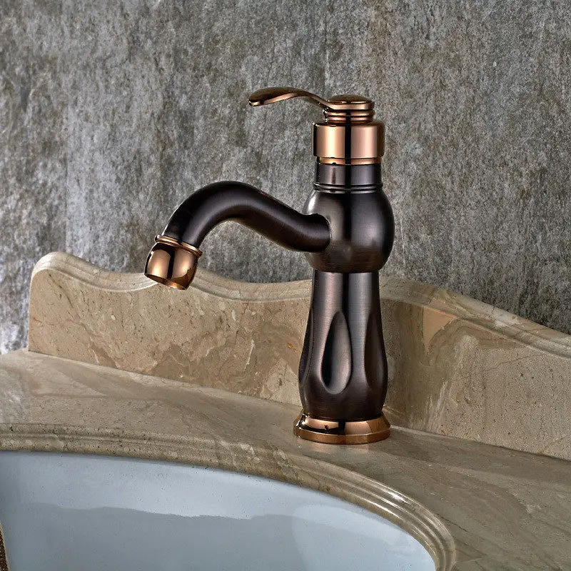 

Bathroom Basin Faucet Brass Sink Mixer Tap ORB Brown Bronze Finished Hot and Cold Basin Faucet Single Handle Deck Mounted Tap