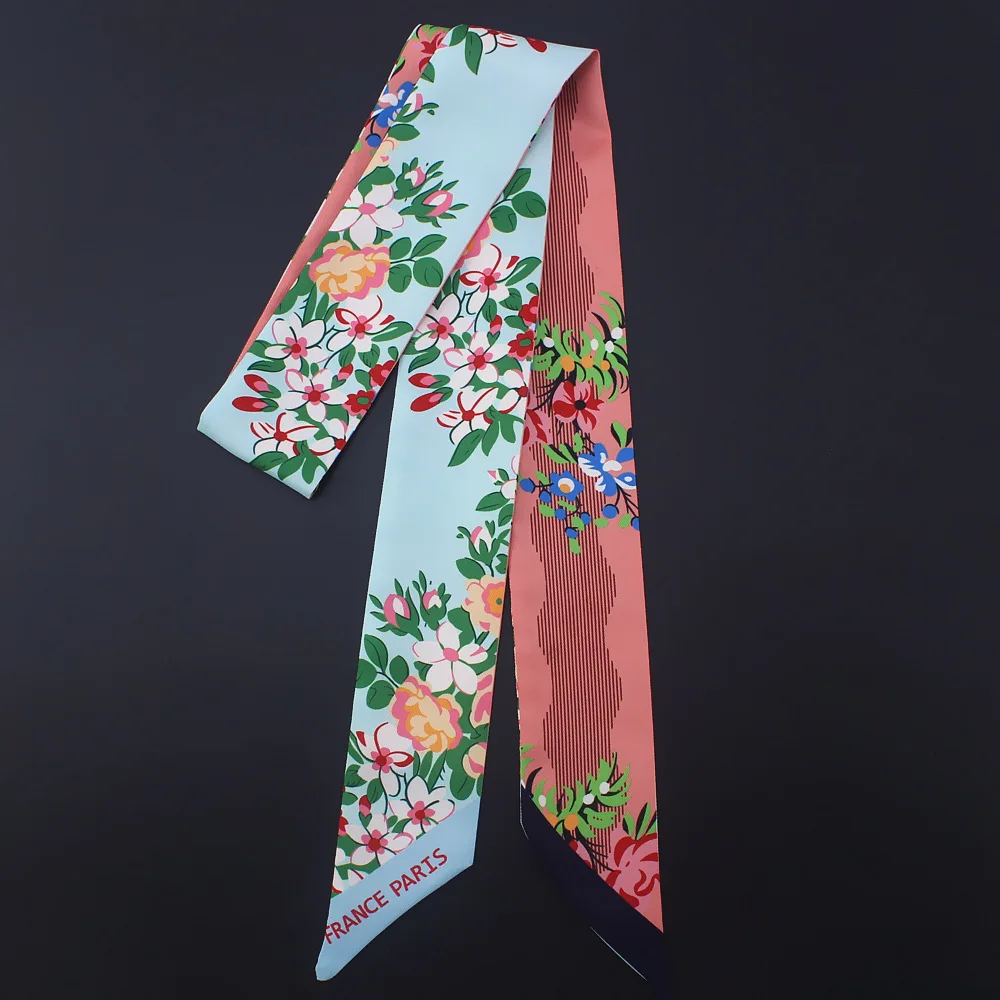 2018 New Design Coin Floral Print Fashion Silk Scarf Women Luxury Handle Bag Ribbons Head Small Long Scarves |