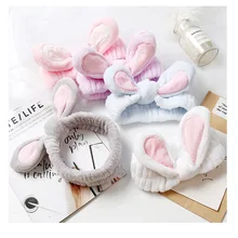 1 шт. мультфильм милый мягкий Милая ткань трехмерный кролик ушки с бантом вязаная повязка на голову мыть оголовье милый G0503