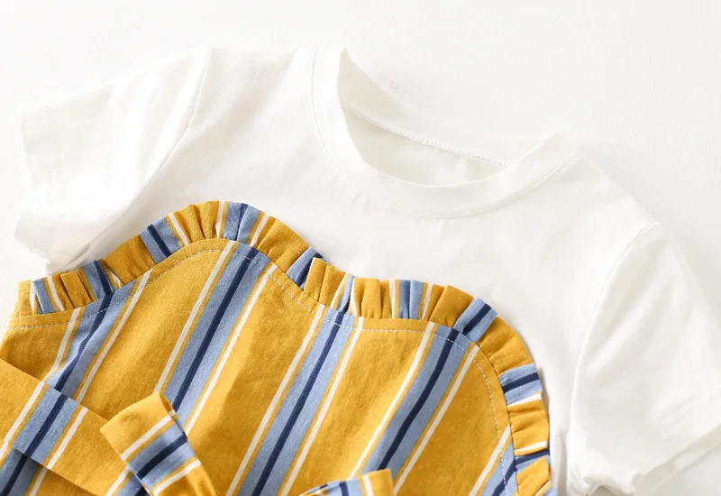 Princess dress Kids Baby Girls Summer Stitched striped bows Short sleeved dress sweet style children's clothing (10)
