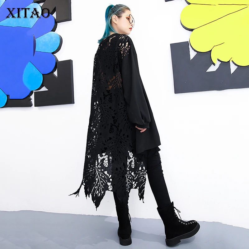 

[XITAO] Korea Fashion New Women 2018 Autumn O-neck Full Sleeve Loose Dress Female Hollow Out Casual Mid-calf Dress LJT3872