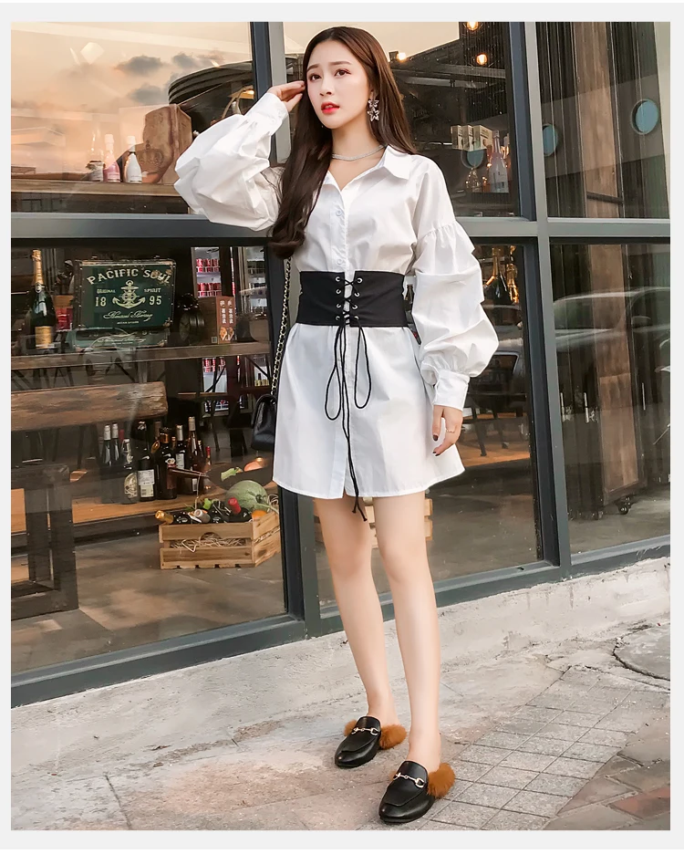 Рубашка женская с поясом белая офисная большого размера 2018|blouse shirt women|office shirtwomen