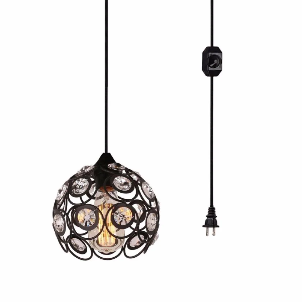 

nordic retro Plug-in Crystal Pendant Light Dimmer Switch in Cord lighting for living room bedroom hotel de hanging light fixture