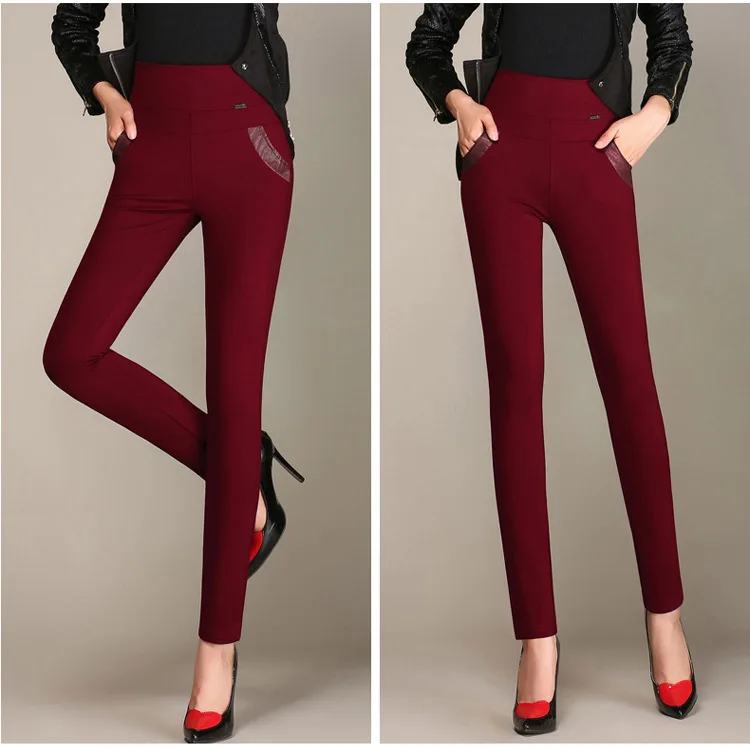 Плюс Размеры 5XL 6XL Для женщин брюки Высокая талия леггинсы тонкие sknny узкие с эластичным поясом приталенные Стрейчевые штаны брюки - Цвет: Red