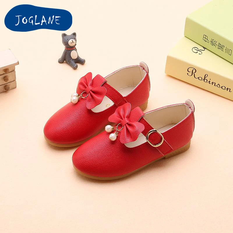 

JOGLANE girl casual shoes 2019 Summer princess bow shoes children's pearl design girls white dance dress shoes Size 21-36