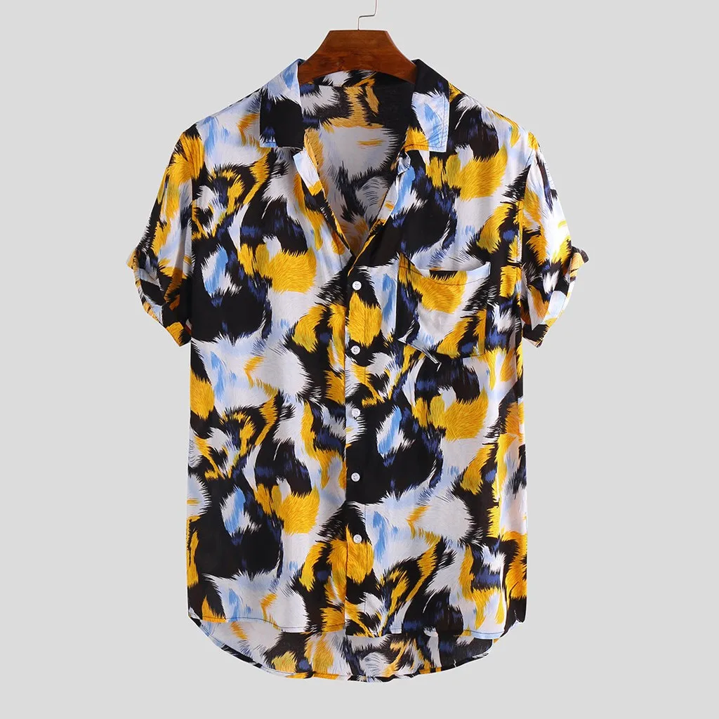 Мужская футболка с принтом на груди и карманом отложным воротником homme camiseta