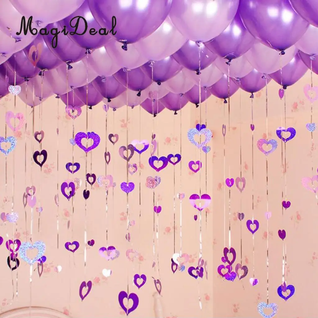 100 Shiny Heart Hanging Foil Balloon Swirl Tinsel Wedding Party Ceiling Decoration