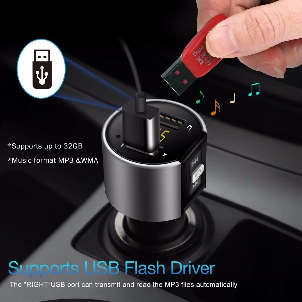 FM Transmitter Bluetooth Car Kit Handsfree Auto Transmitter Wireless A2DP Music Car MP3 Player 5V 3.4A Support USB Flash Driver