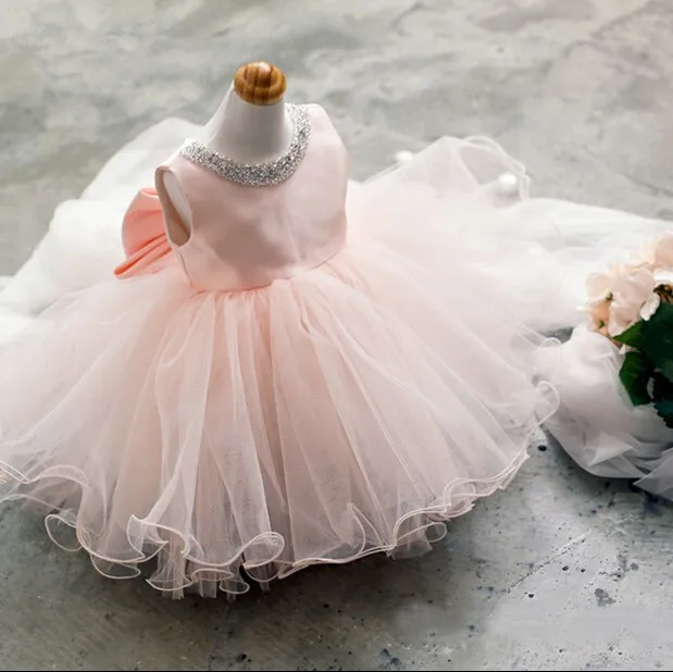 

Elegant Pink Lace Ball Gown Tulle Pearl Flower Girl Dresses For Weddings 2016 First Communion Dresses Pageant Dresses