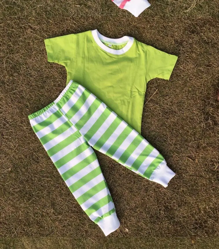 Девочка и мальчик пасха пижамы устанавливает ребенок benifun детской одежды фирмы бутик пасхи полосой пижамы - Цвет: lime