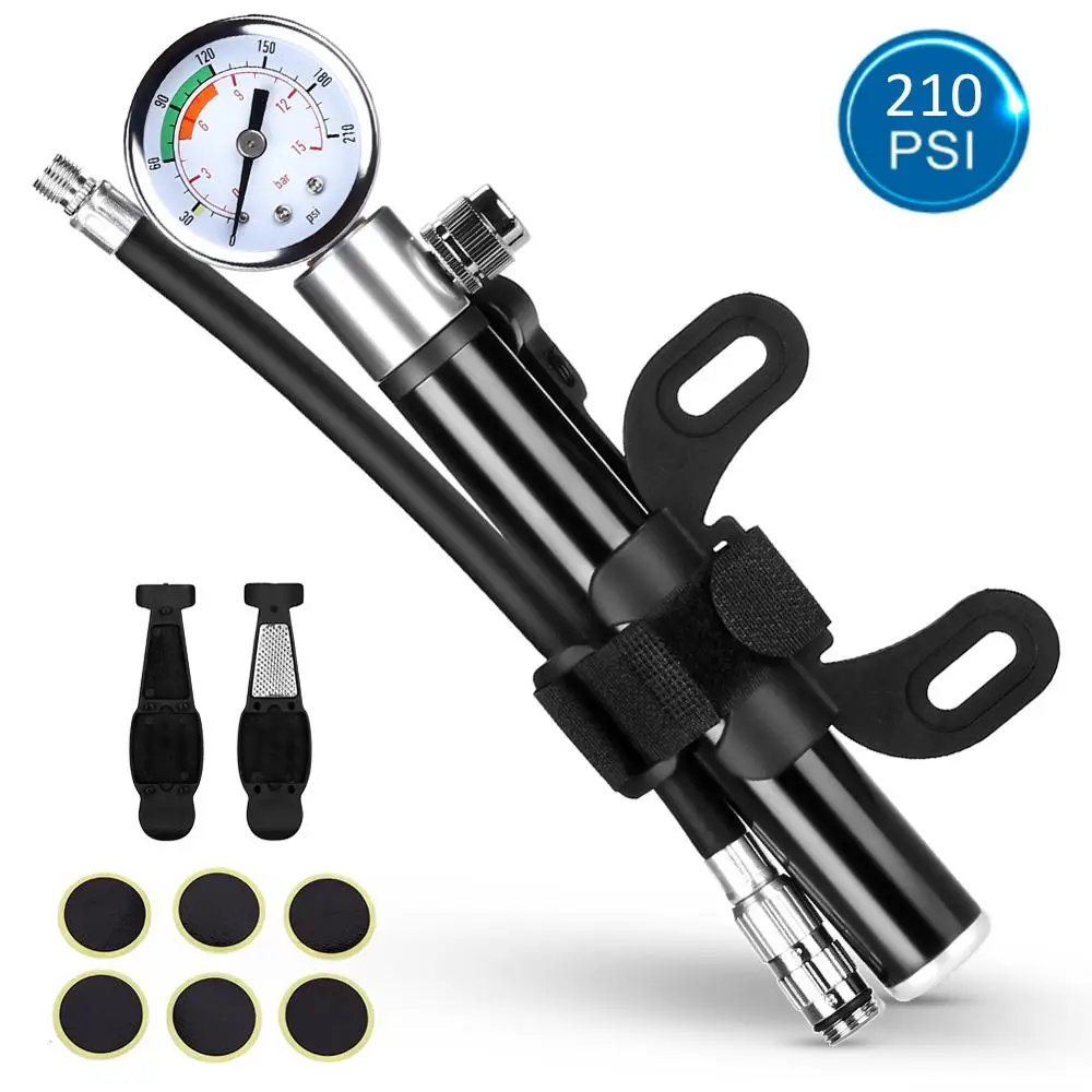 

210PSI High Pressure Portable Mini Bicycle Pump MTB Mountain Bike Bicycle Inflator Bike Tire Pump with Gauge Cycling Accessory