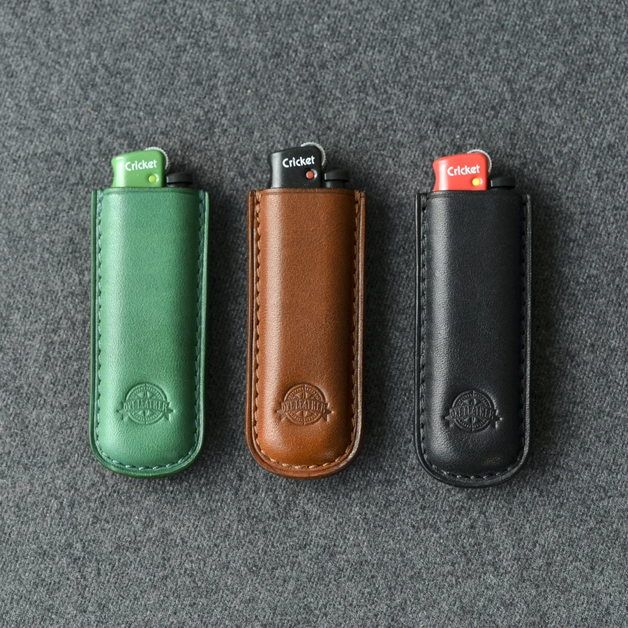 

Multi-color Portable Inflatable Lighter Leather Cover Creative Personality Cream Handmade Leather Cigarette Lighter Case