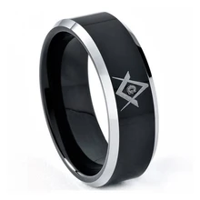 Negro y plata freemason masónica anillo tungsten banda tamaño 6-13 (# nr66)
