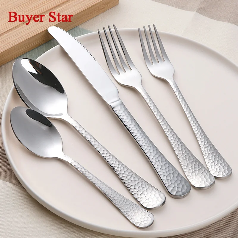 

5pcs/set 18/10 Stainless Steel Silver Flatware Sets Luxury Western Food Cutlery Set Fork Knife Spoon Snack Handle Dinnerware Set