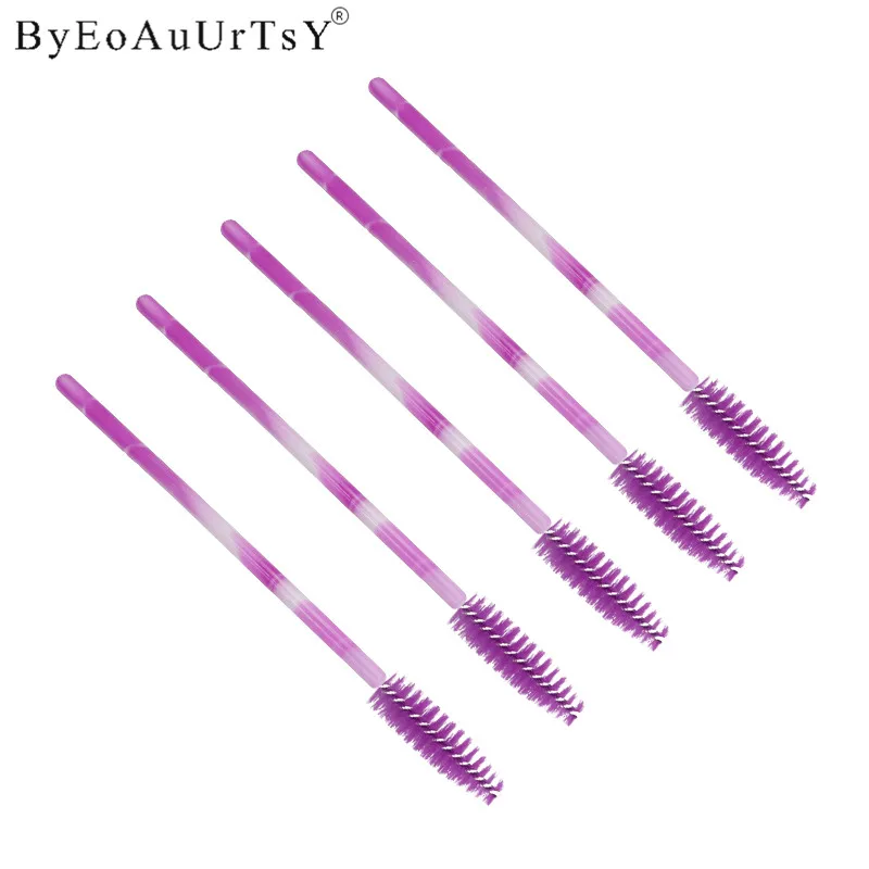 Colorful Holder Synthetic Fiber Makeup Brush 100pcs Mascara Eyelash Make Up Brush Disposable Mascara Wand Brushes Purple Red     (5)