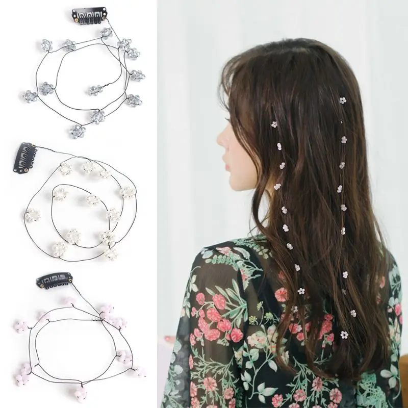 

3pcs Sweet Little Flower Long Tassel Invisible Hairpins Hair Clips for Women Bridesmaid Wedding Girls Streamline Hair Accessorie