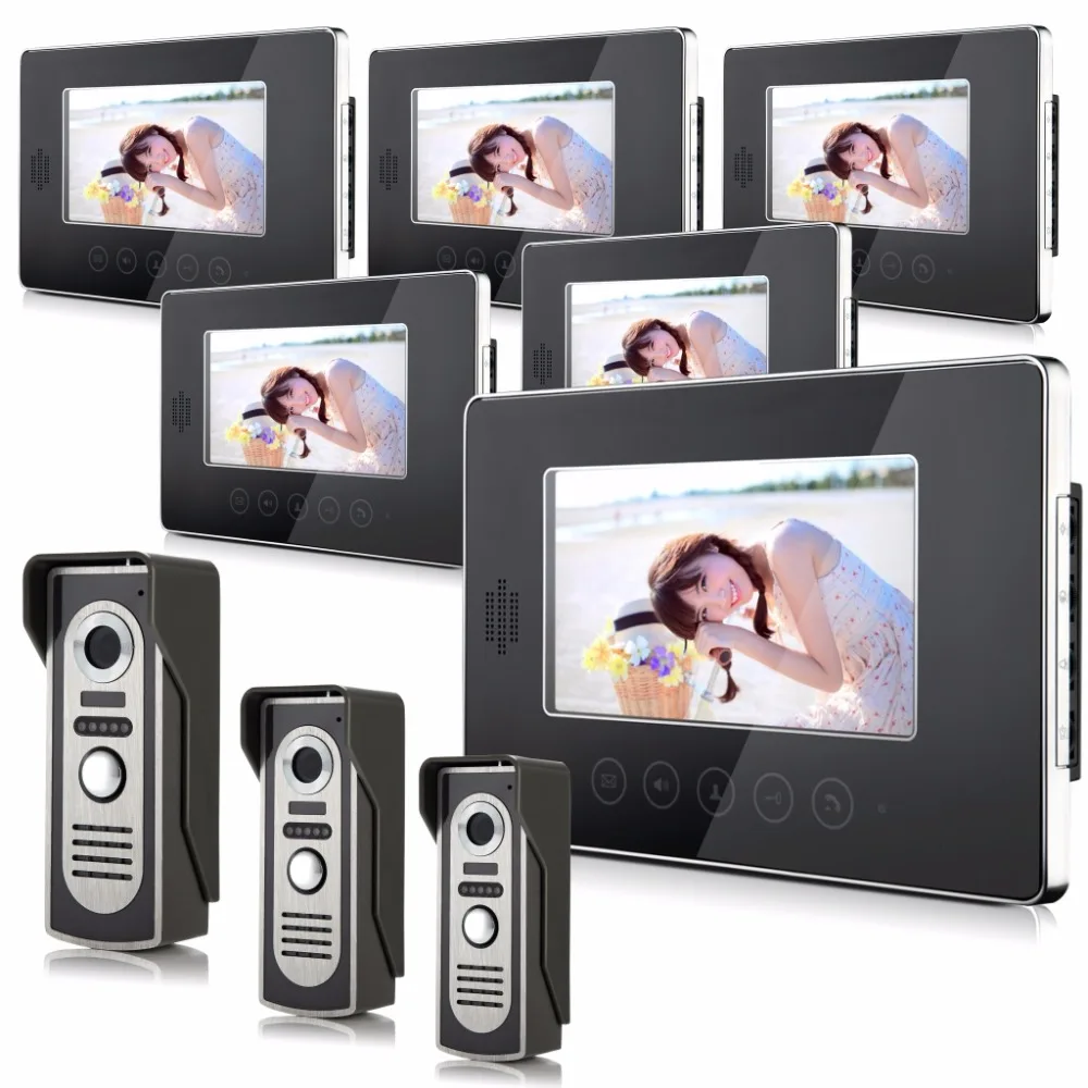 7 Inch IR Night Vision Touch Keypad Wired Video Door Phone With 6 Monitor 7 Inch IR Night Vision Touch Keypad Wired Video Door Phone With 6 Monitor