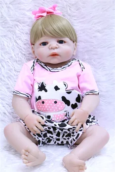 

NPK 22inch full body silicone reborn dolls girls doll toys gift pink Cows clothing blond hair bebe girl reborn bonecas
