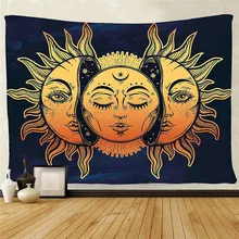 Настенный психоделический гобелен с изображением Солнца и Луны, настенный гобелен в стиле хиппи, покрытие для дома, украшения для спальни, общежития