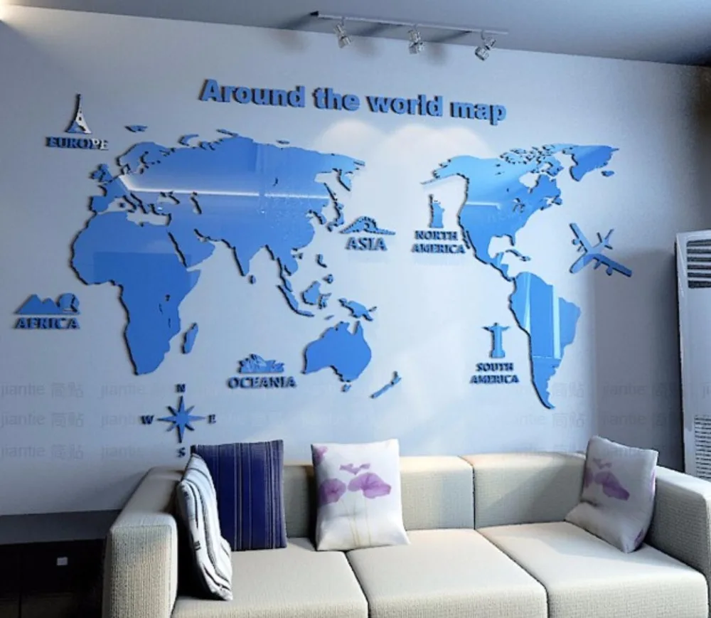 

New arrival Map of the World Creative Household office Acrylic 3d three-dimensional wall stickers Living room bedroom decoration