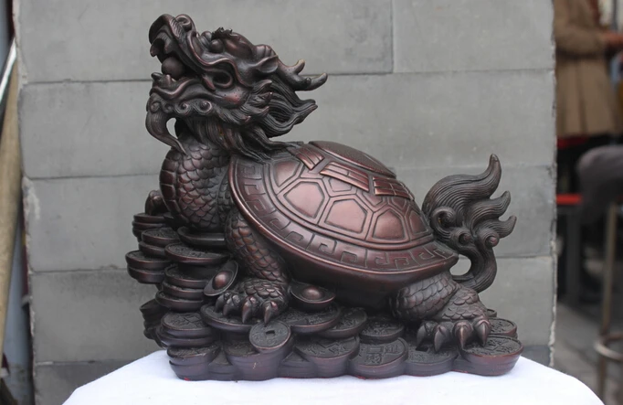 

wholesale factory China Pure Bronze Dragon Turtle Home Feng Shui Attract Wealth Beast Statue