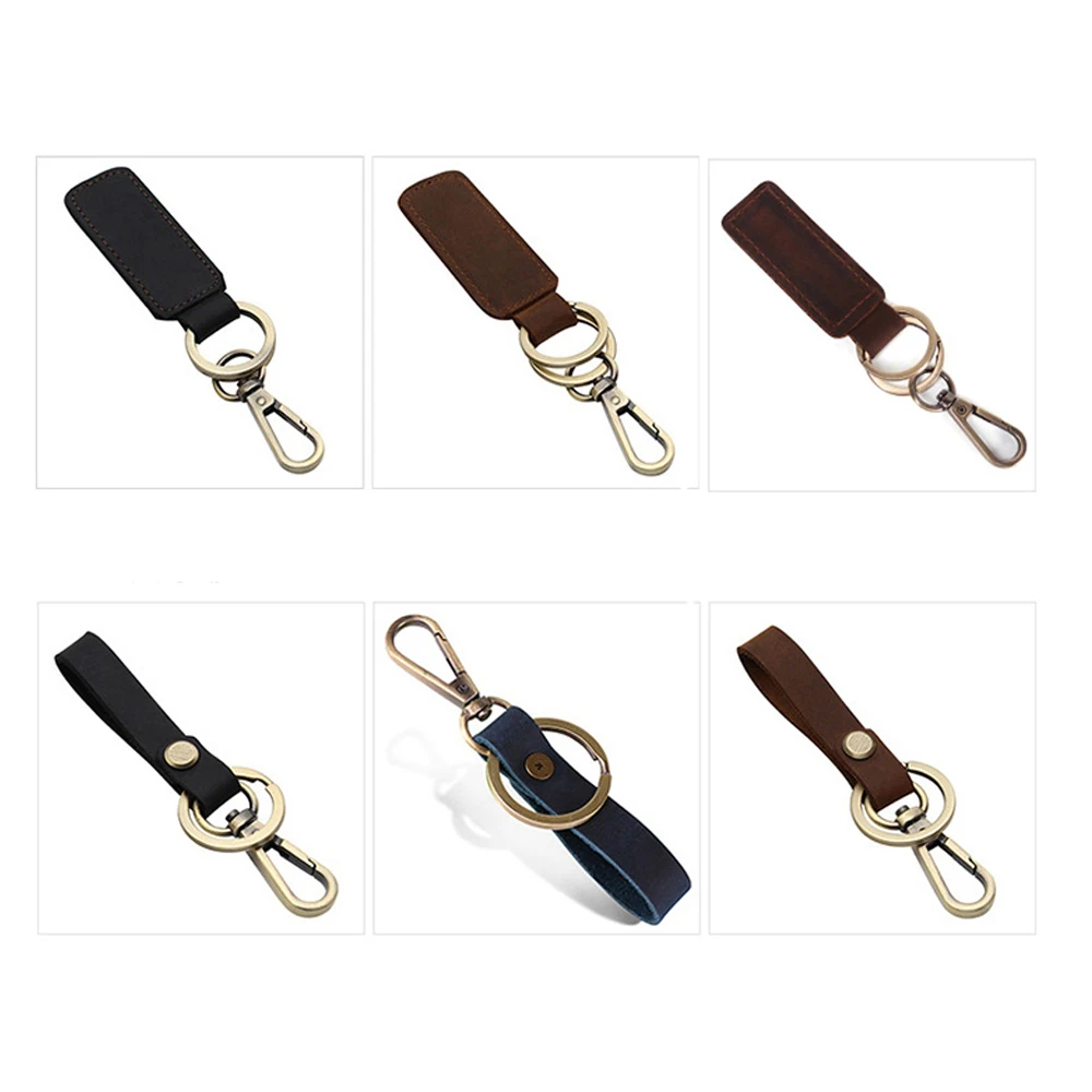

Fashion Unisex Handmade Leather Keychain Strap Metal Keyring Belt Loops Keychain New Arrive Unisex Individual Car Key Chains