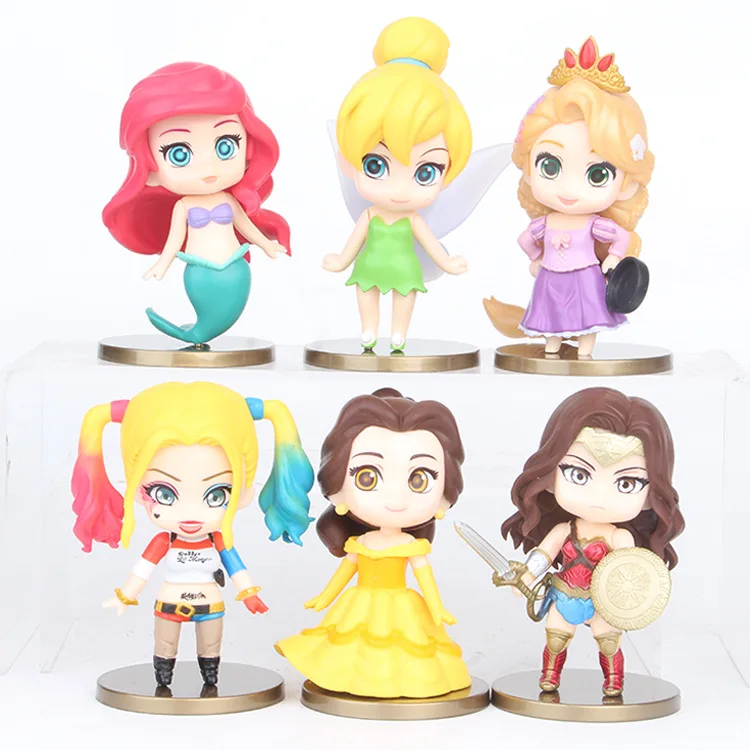 

6pcs/set Princess Harley Quinn Mermaid Wonder Woman Figure Girls Action Figures Models Cake Decoration Kids Toys Gift SA1852