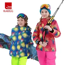 Плотный лыжный костюм для девочек, водонепроницаемая лыжная куртка, штаны, зимняя одежда, ветрозащитная-30 градусов