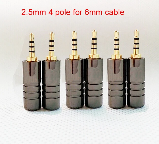 super qualily carbon black Gold plated 2 4mm 4 pole headphone jack audio plug for 6mm cable 20pcs
