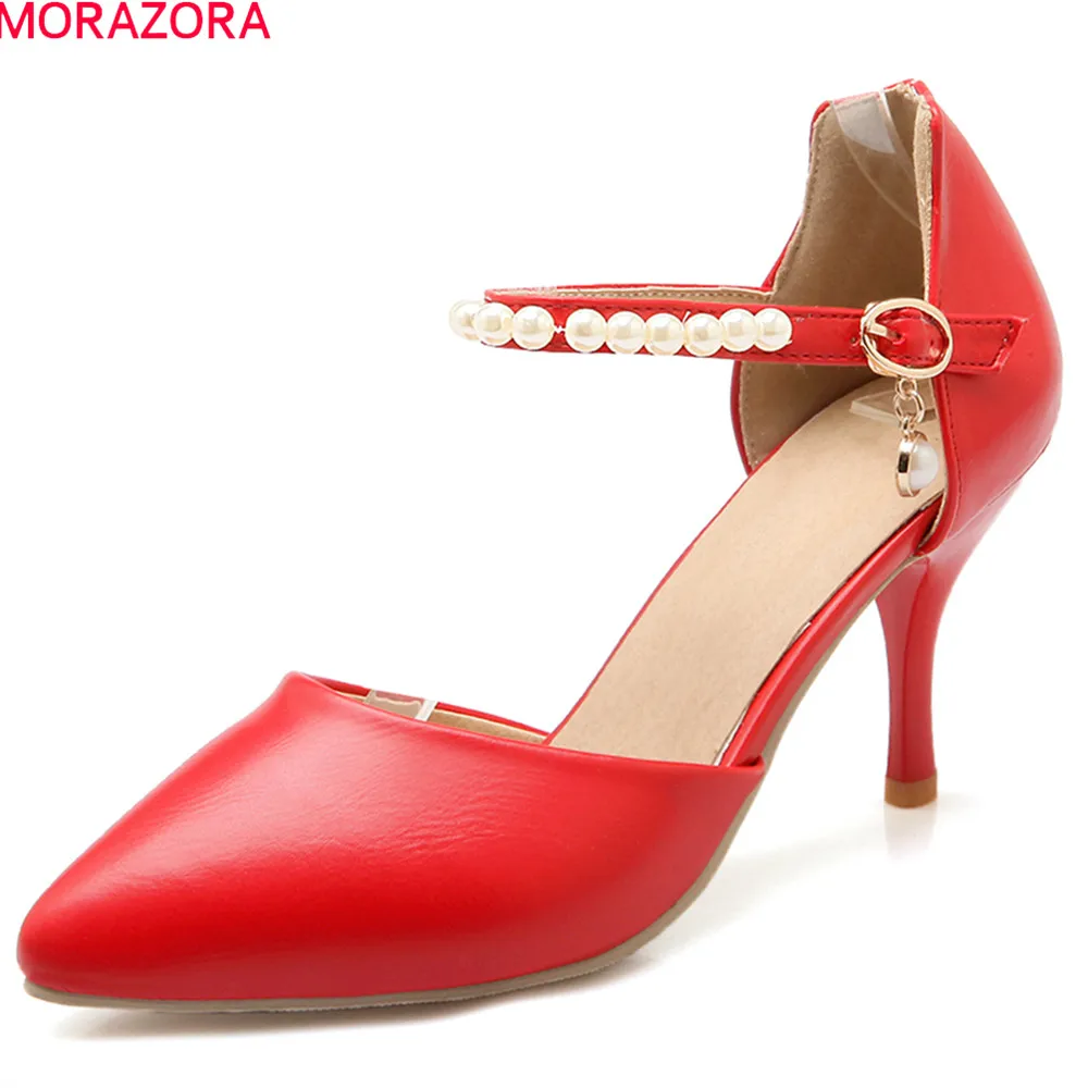

MORAZORA new arrival spring summer pumps women shoes thin heel high heels pointed toe with buckle sexy ladies shoes