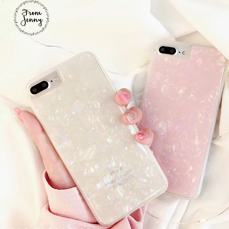 FromJenny Foil Bling Paillette Phone Cases For iPhone 8 7 6 6S Plus X Case White Conch Shell Fashion Plastic Coque Cover HOT |