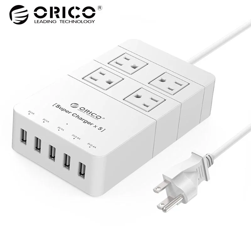 Цена ORICO HPC 4A5U US WH путешествия surge protector гнездо с USB Power Strip IC для Ipad iPhone (белый)