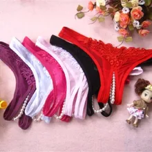 Sexy G-string Underwear Women Lady Lace Crotchless Intimates Briefs Open Crotch Erotic Lingerie Sex Thongs With Pearls Panties