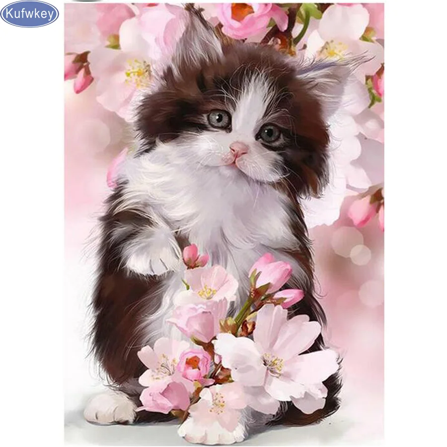 

5D Diy Diamond Painting Cross Stitch cute cat full Diamond Embroidery cat flower Rhinestones Diamond Mosaic Stickers Home decor