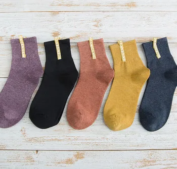 

20Pairs/Lot Cotton Spring Autumn Women Socks Color Letter Remark Jacquard Crew Socks Solid Striped Casual Janpanese Korean